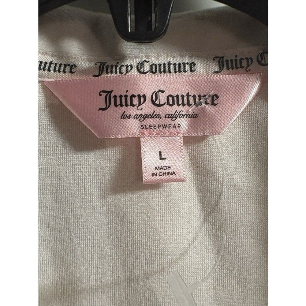 Juicy Couture Pajama Set Women Large Cream Velour Rhinestone 2pc Loungewear - Picture 4 of 10